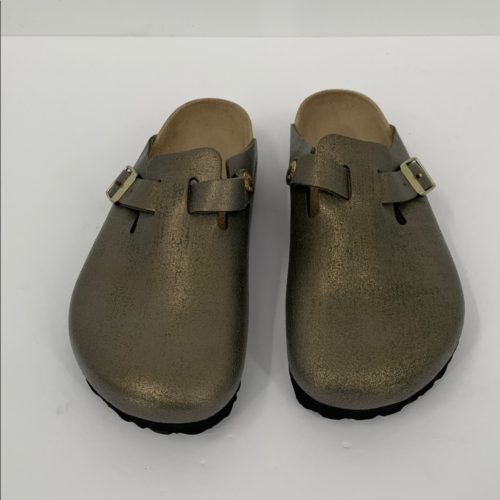 Birkenstock Boston clog shoe slide comfort washed gold metallic leather new 36 5 - Picture 3 of 8